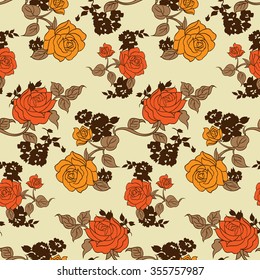 Vintage seamless tiny floral pattern. Cream background of roses and flowers.  Design for wallpaper, clothing, wrapping, fabric, cover, textile