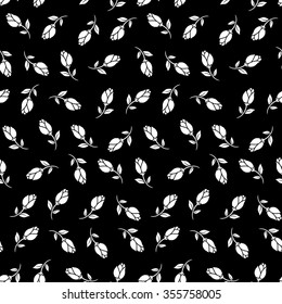 Vintage seamless tiny floral pattern. Black background of small white flowers.  Design for wallpaper, clothing, wrapping, fabric, cover, textile