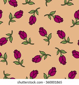 Vintage seamless tiny floral pattern. Cream background of small pink flowers.  Design for wallpaper, clothing, wrapping, fabric, cover, textile