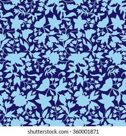 Vintage seamless tiny floral pattern. Navy background of small blue flowers.  Design for wallpaper, clothing, wrapping, fabric, cover, textile