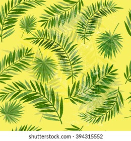 Vintage seamless tropical palm leaf pattern.