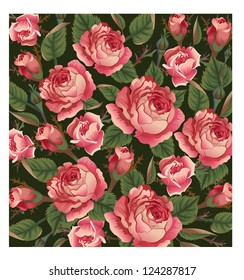 vintage seamless vector background of realistic colors roses