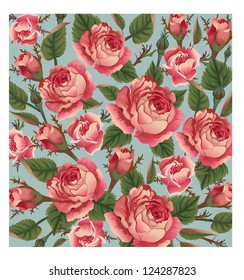 vintage seamless vector background of realistic colors roses
