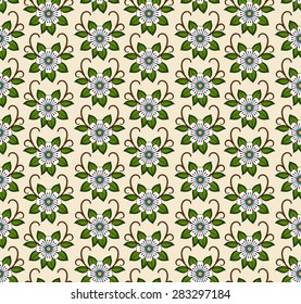 Vintage seamless vector floral pattern. Flowers on yellow background