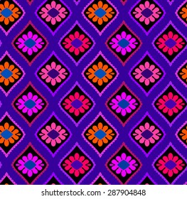 vintage seamless vector Mexican pattern. colorful naive floral motifs in allover layout. vibrant basic colors, contrast silhouettes. for fashion, interior, embroidery. 