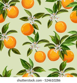 Vintage seamless vector pattern with citrus fruits. Hand drawn elements.Digital illustration with oranges for wallpaper, fabrics, cover, book and menu design.