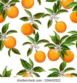 Vintage seamless vector pattern with citrus fruits. Hand drawn elements.Digital illustration with oranges for wallpaper, fabrics, cover, book and menu design.