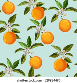 Vintage seamless vector pattern with citrus fruits. Hand drawn elements.Digital illustration with oranges for wallpaper, fabrics, cover, book and menu design.