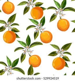 Vintage seamless vector pattern with citrus fruits. Hand drawn elements.Digital illustration with oranges for wallpaper, fabrics, cover, book and menu design.