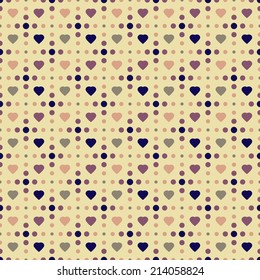 Vintage seamless vector pattern with hearts. Endless texture can be used for web design, printing onto fabric and paper or scrapbooking.
