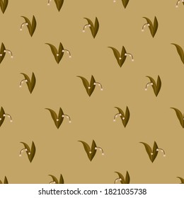 Patrón vectorial sin costuras vintage con lirios del valle sobre el fondo beige. De estilo retro. Para textiles, papel pintado, papel de diseño, etc.