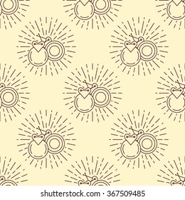 Vintage seamless vector pattern in retro style. Music background with castanets vector outline illustration. Design element for music store or studio packaging or t-shirt design.
