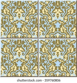 Vintage seamless wall tiles of retro flower leaf, Moroccan, Portuguese.
Vintage tile patterns can be used for wallpaper, pattern fills, web page background, surface textures.
