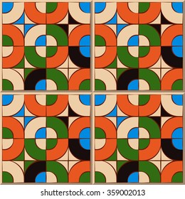 Vintage seamless wall tiles of round square mosaic, Moroccan, Portuguese.
Vintage tile patterns can be used for wallpaper, pattern fills, web page background, surface textures.