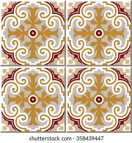 Vintage seamless wall tiles of royal spiral round kaleidoscope. Moroccan, Portuguese.
Vintage tile patterns can be used for wallpaper, pattern fills, web page background, surface textures.
