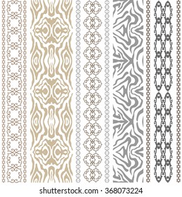 Vintage seamless wallpaper with fantasy ethnic motifs and animal print. Abstract geometrical vector pattern. Art Deco style. Safari collection. Light grey, beige shadows. Backgrounds & textures shop.