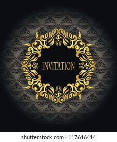 Vintage seamless wallpaper with a gold frame. Can be used as greeting card or invitation