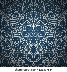 Vintage seamless wallpaper on blue gradient background