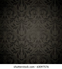 Vintage seamless wallpaper pattern with leafs and flowers for retro design, black