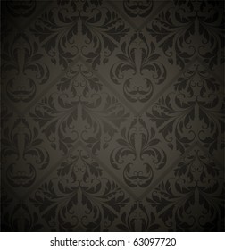 Vintage seamless wallpaper pattern with leafs and flowers for retro design, black