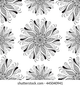 Vintage seamless Wallpaper, wrapping paper, retro, vector illustration of floral pattern on a white background, ornate curlicues, circular pattern, personalized design, beautiful, delicate flower