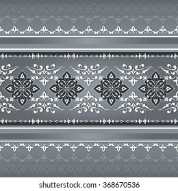 Vintage  seamless white border on gray.  Colored element for design in Eastern style. Vintage pattern for invitations, birthday, greeting cards, wallpaper. Traditional floral decor. Pattern fill.