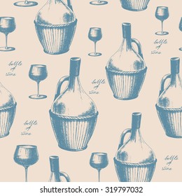 Vintage seamless wine pattern, hand drawn vector illustration