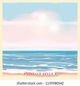 Vintage seaside summer view poster. Seascape, vector background, illustrations