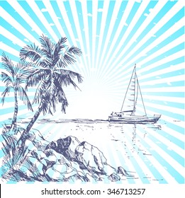 Vintage seaside view poster.