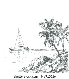 Vintage seaside view poster.