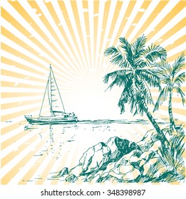Vintage seaside view poster.