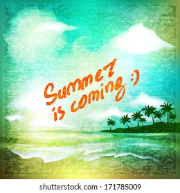 Vintage seaside view poster. Vector background.  Eps 10.