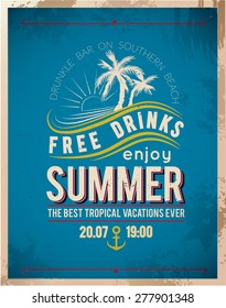 Vintage seaside view poster. Vector background.