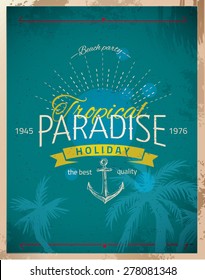 Vintage seaside view poster. Vector background.