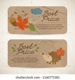 Vintage seasonal sale horizontal banners with text and autumn traditional elements and symbols vector illustration