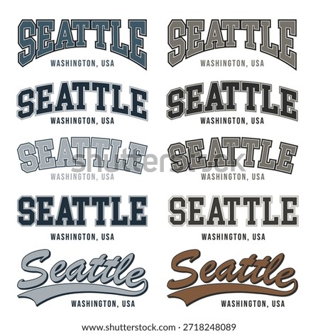 Vintage SEATTLE Typography Set – Retro American Lettering Collection