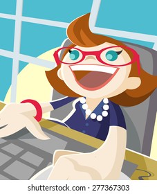a vintage secretary working with her laptop