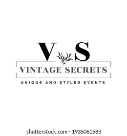 Vintage Secrets, Unique And Styled Events, A Minimal Logo Design Template For Event Planner Companies.