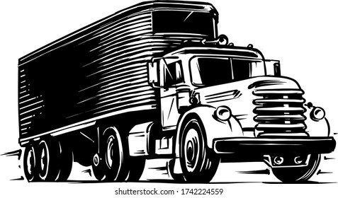 Vintage Semi-Truck Illustration isolated on white