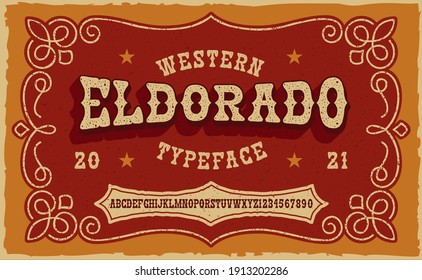 Un tipo de letra serif vintage al estilo occidental. Este tipo de letra se ve mejor para frases cortas, titulares y se puede usar para muchos productos creativos, como impresiones de camisa, etiquetas de alcohol y muchos otros usos