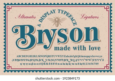 A vintage serif typeface with a big set of alternates and ligatures, this font looks better for headlines and can be used for alcohol labels, retro emblems as well as for many other uses.