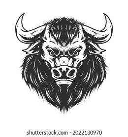 Vintage serious gentleman minotaur bull head monochrome style isolated vector illustration 