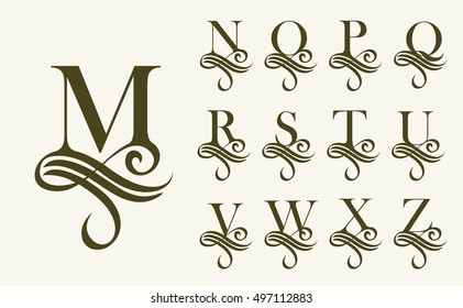Vintage Set 2 . Capital Letter for Monograms and Logos. Beautiful Filigree Font. Victorian Style.