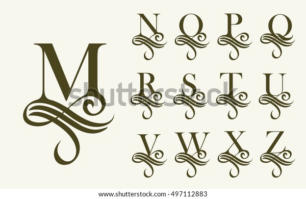 复古套装2 英文字母和徽标的大写字母 美丽的细丝字体 维多利亚风格 库存矢量图 免版税