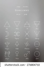 Vintage set - Alchemy symbols collection, thin line ( variable line width )