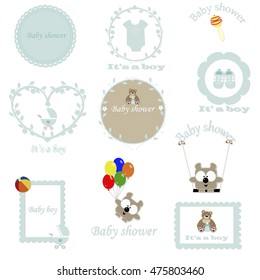 vintage set of baby frames for the boy. Baby Arrival and Shower Collection. template greeting or invitation. baby vector illustration. 