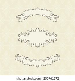 Vintage set: banner, ribbons, seamless floral pattern