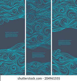 Vintage set of banners with ethnic waves can be used as a greeting card