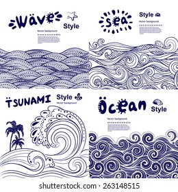 Vintage set of banners with ethnic waves can be used as a greeting card