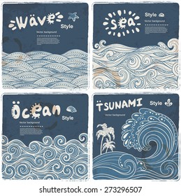 Vintage set of banners with ethnic waves can be used as a greeting card